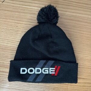 Dodge Logo Embroidered Beanie Pom Pom Black Winter Hat Cap